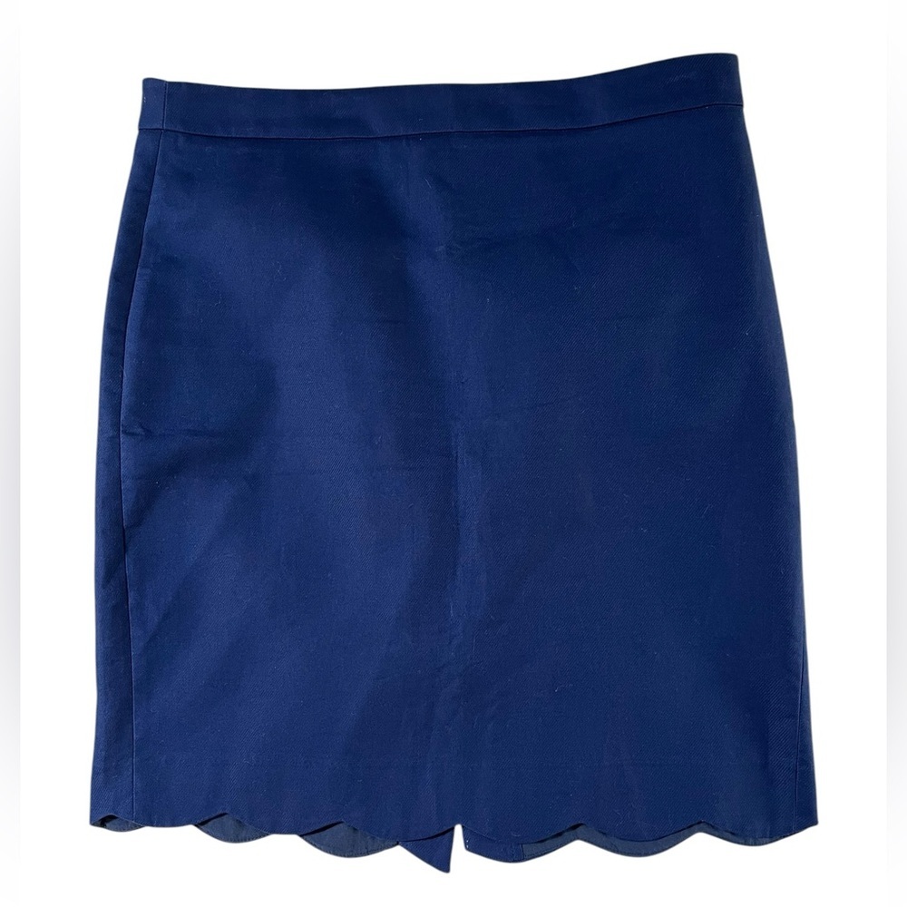 J by J Crew navy blue scalloped hem cotton skirt size 12